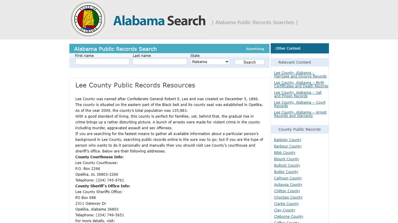 Lee County Public Records Resources | Alabama - AL Search